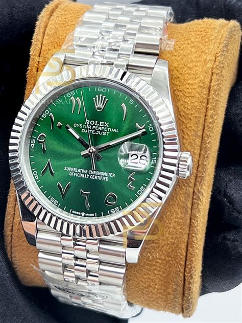 rolex datejust green arabic dial|Rolex Datejust 41 arabic numerals.